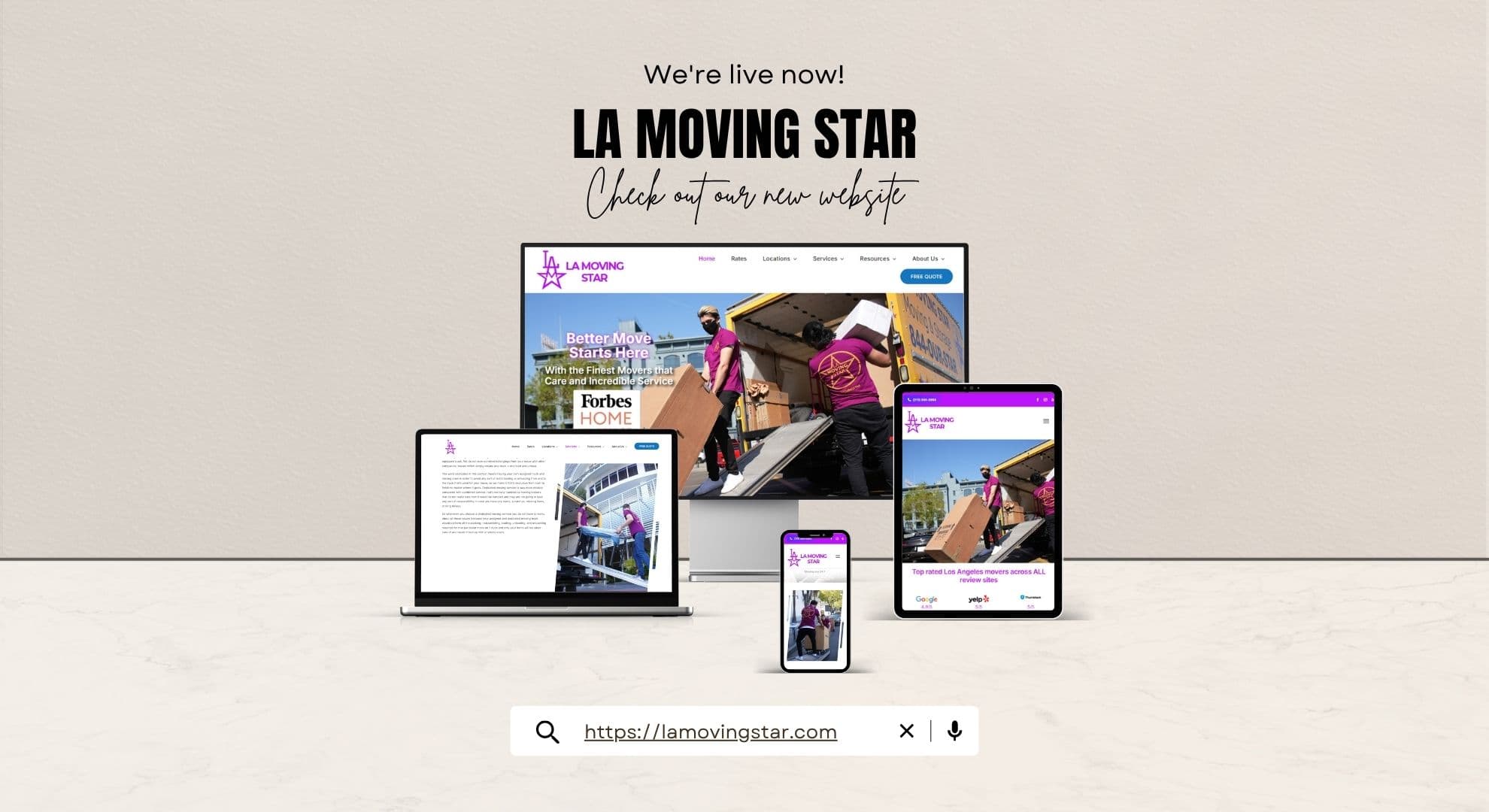 LA Moving Star homepage hero with its Forbes Home Best of 2023 badge