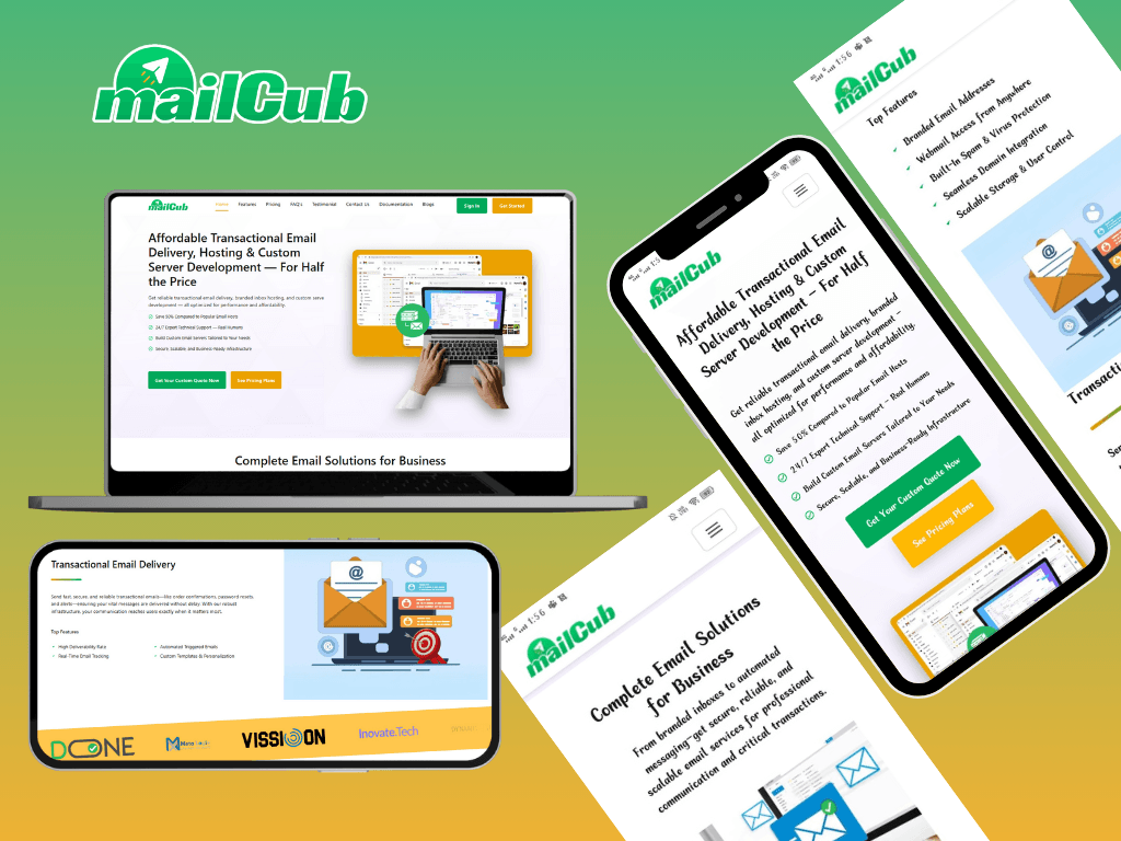 MailCub homepage hero: complete email solutions for business