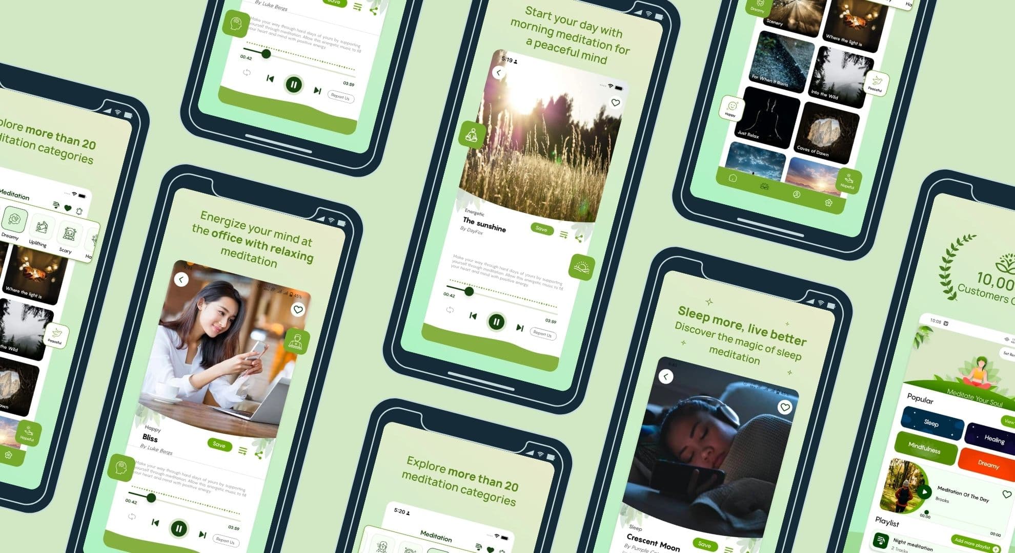 Soul Calm morning-meditation and reminder screens