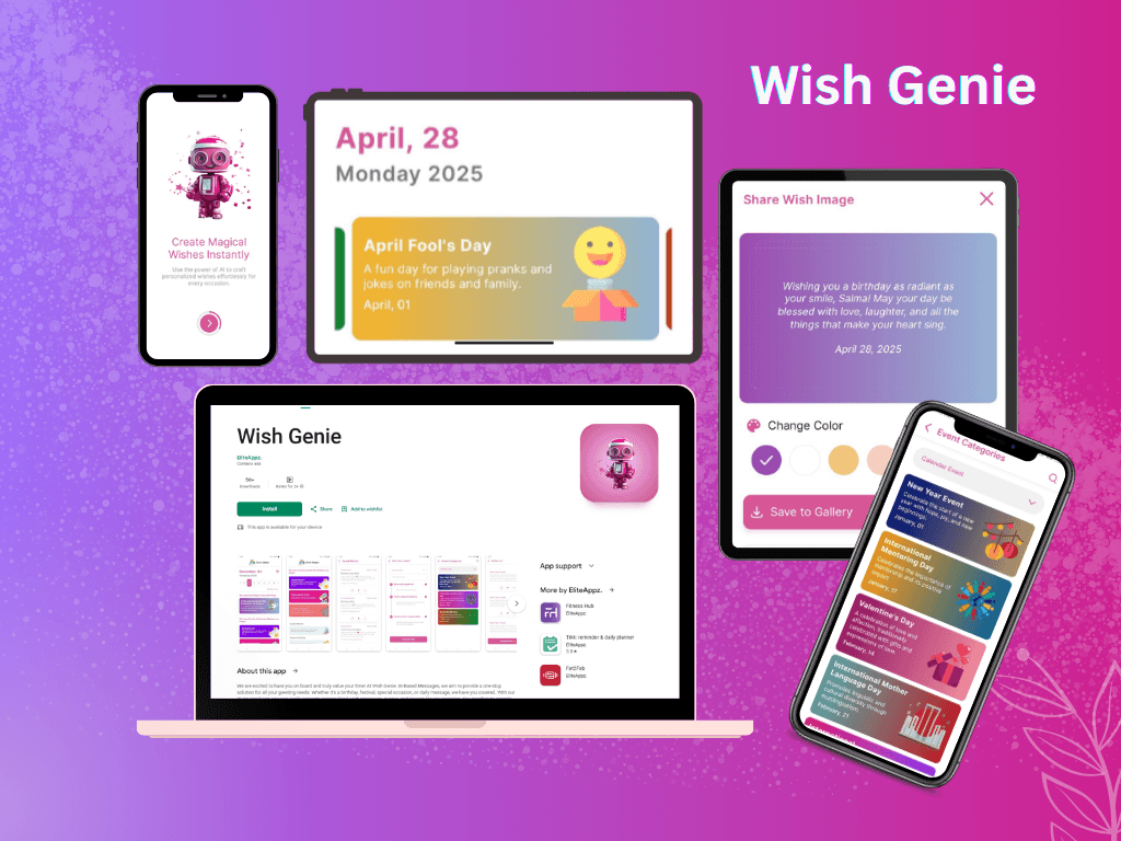 Wish Genie home screen with upcoming events