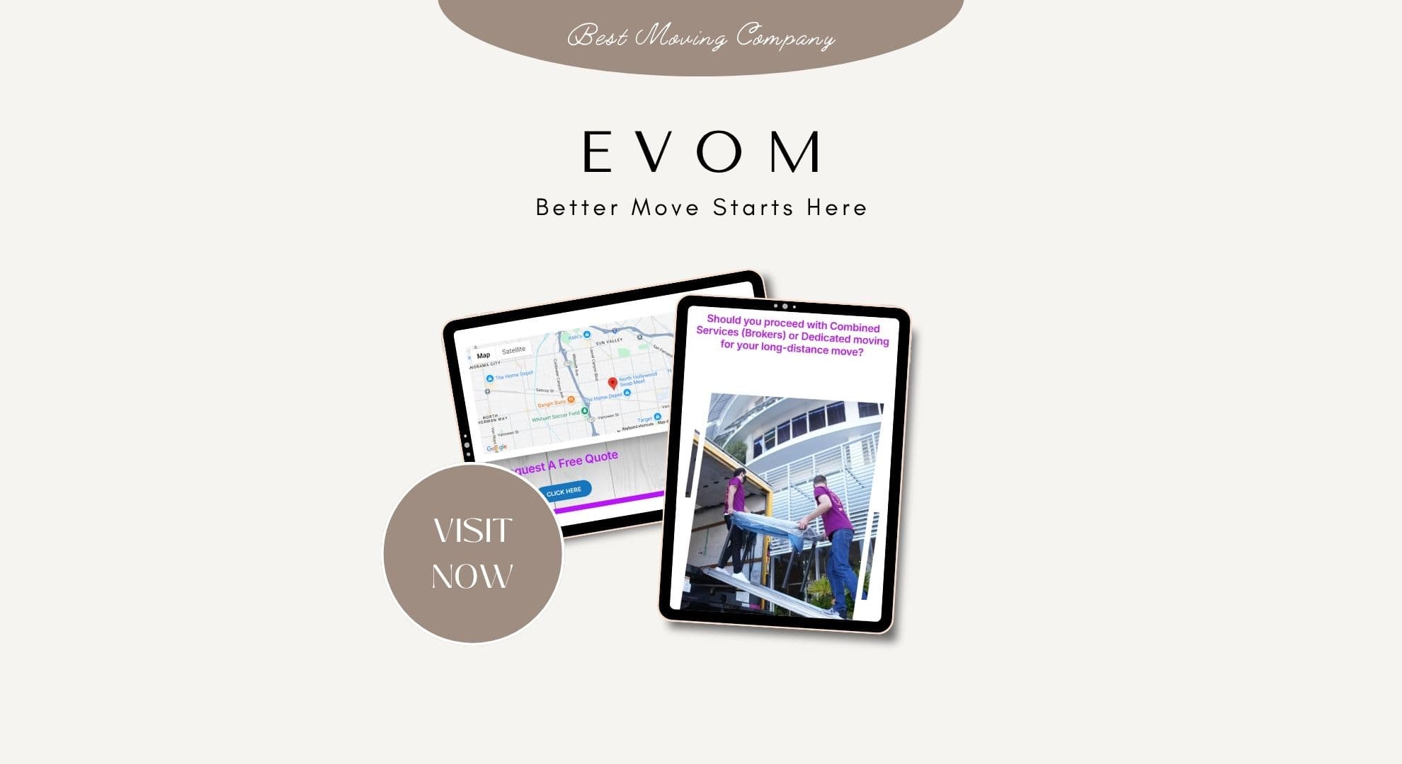 EVOM homepage hero with its Google, Yelp and Thumbtack rating shown together