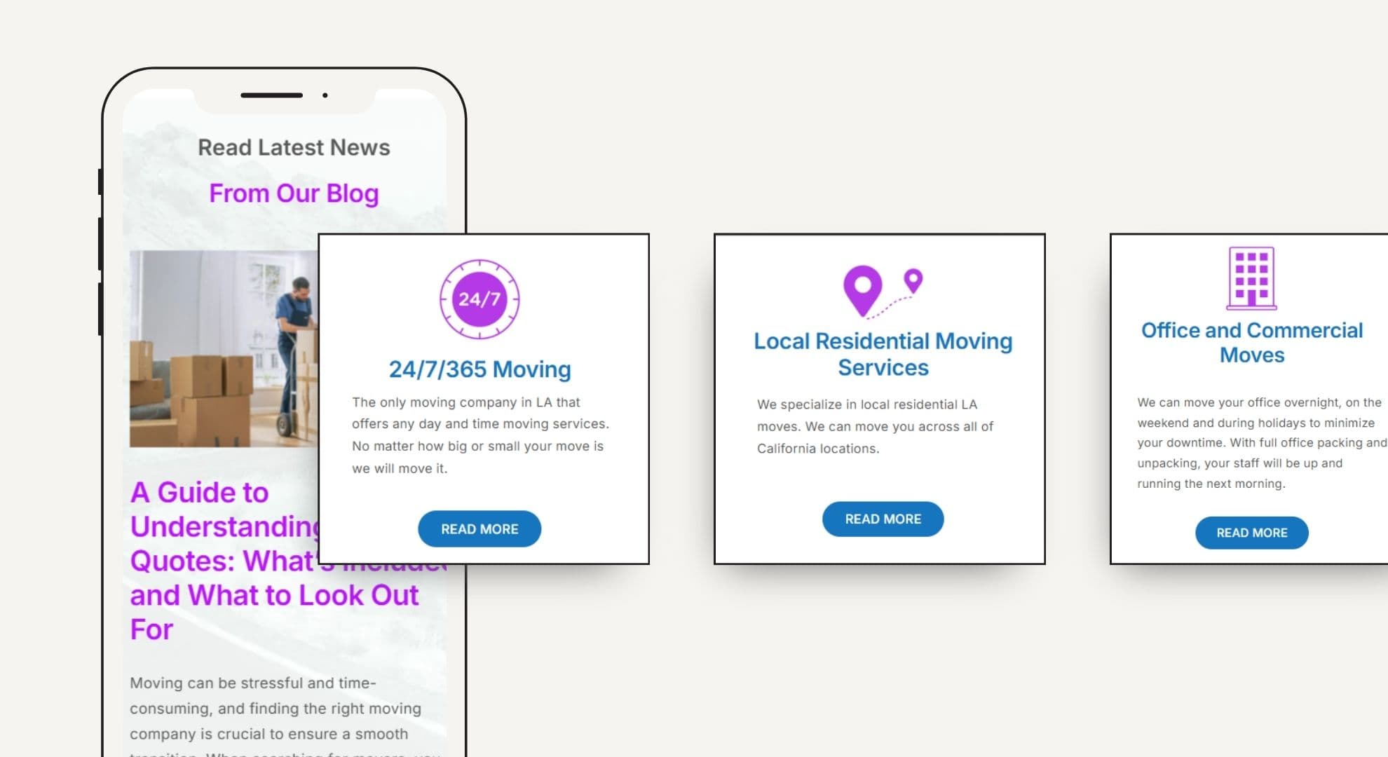 EVOM site pages shown across desktop and mobile