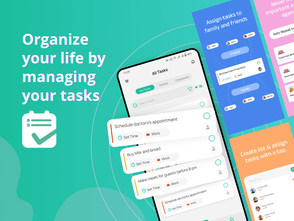 Tikk task list assigned across family and friend groups